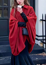 Beautiful Red Peter Pan Collar Asymmetrical Woolen Cape Bracelet Sleeve