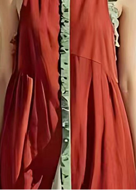 Beautiful Red Silm Fit Patchwork Cotton Long Dresses Sleeveless