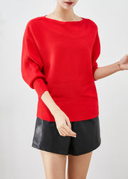 Beautiful Red Slash Neck Knit Sweater Tops Batwing Sleeve