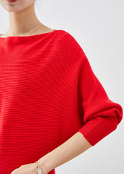 Beautiful Red Slash Neck Knit Sweater Tops Batwing Sleeve