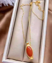 Beautiful Red Sterling Silver Overgild Agate Pendant Necklace