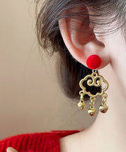 Beautiful Red Sterling Silver Overgild Asymmetric Lion Dance Auspicious Clouds Tassel Drop Earrings