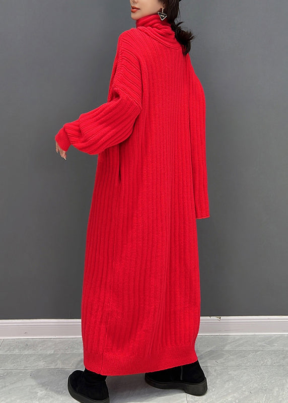 Beautiful Red Turtleneck Knit Ankle Dress Fall