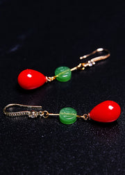 Beautiful Red Water Droplet Coral Fine Jade Drop Earrings