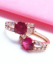 Beautiful Rose Alloy Inlaid Gem Stone Zircon Hoop Earrings