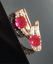 Beautiful Rose Alloy Inlaid Gem Stone Zircon Hoop Earrings