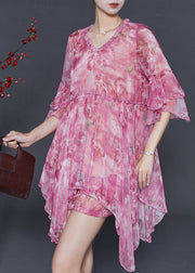 Beautiful Rose Asymmetrical Print Chiffon Mini Dress Two Piece Set Summer