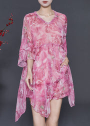 Beautiful Rose Asymmetrical Print Chiffon Mini Dress Two Piece Set Summer