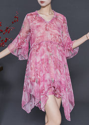 Beautiful Rose Asymmetrical Print Chiffon Mini Dress Two Piece Set Summer