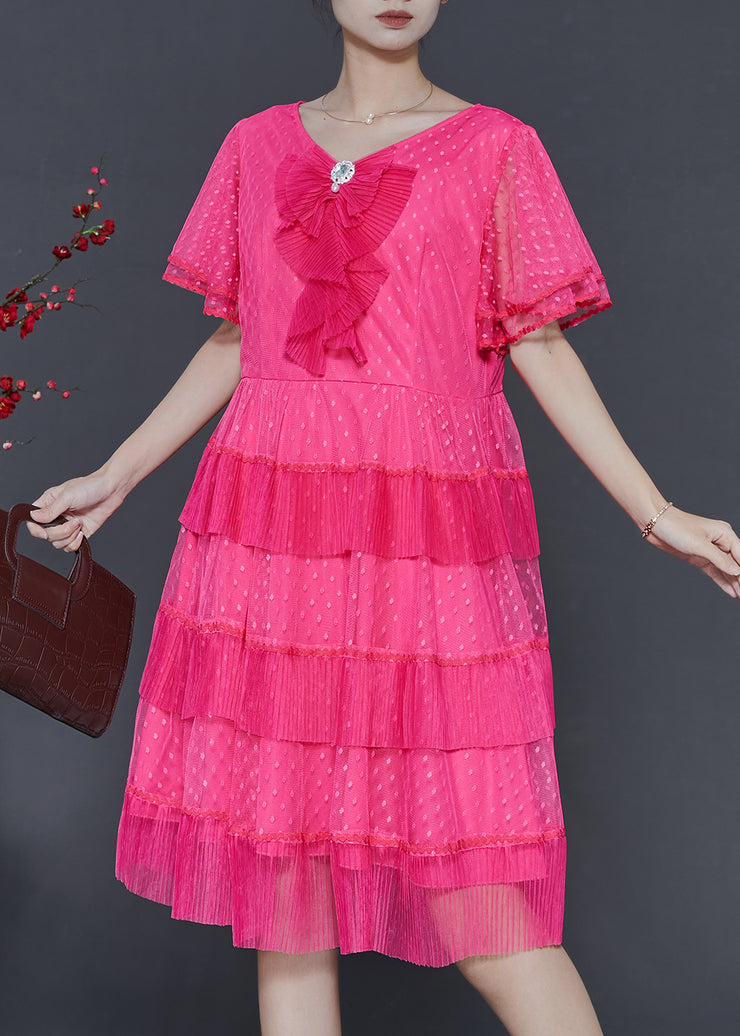 Beautiful Rose Dot Patchwork Tulle Mid Dress Summer