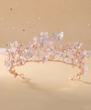 Beautiful Rose Gold Crown Baroque Pearl Butterfly Rhinestone Kids Crown