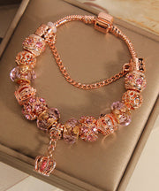 Beautiful Rose Gold Sterling Silver Crystal Crown Tassel Charm Bracelet