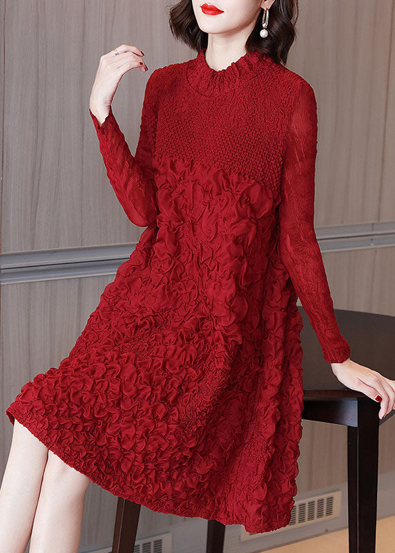 Beautiful Rose O-Neck Embroidered Long A Line Dresses Long Sleeve