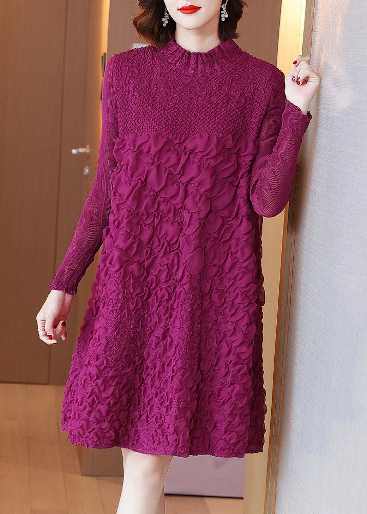 Beautiful Rose O-Neck Embroidered Long A Line Dresses Long Sleeve