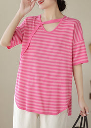 Beautiful Rose V Neck Striped Knit Top Summer