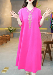 Beautiful Rose V Neck Zircon Knit Long Dress Winter