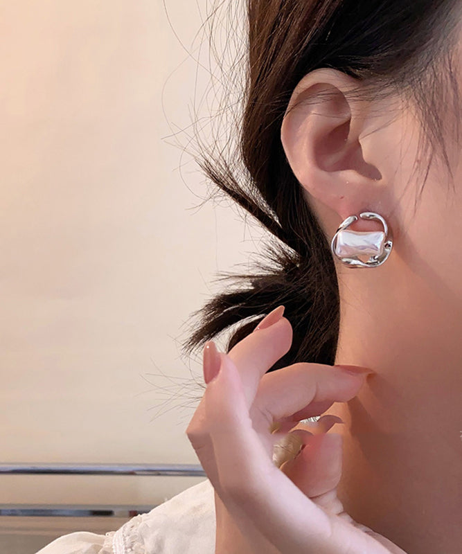 Beautiful Silk Copper Pearl Geometry Hoop Earrings