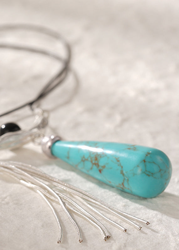 Beautiful Silk Copper Turquoise Black Agate Magpie Pendant Necklace