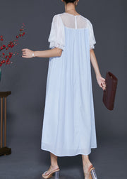 Beautiful Sky Blue Embroidered Patchwork Chiffon Vacation Dresses Summer