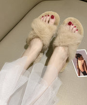 Beautiful Splicing Slippers Shoes Light Green Fuzzy Fur