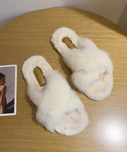 Beautiful Splicing Slippers Shoes Light Green Fuzzy Fur