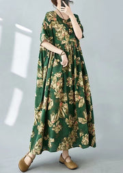 Beautiful Tea Green Oversized Print Cotton Holiday Dress Summer