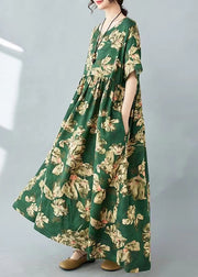 Beautiful Tea Green Oversized Print Cotton Holiday Dress Summer