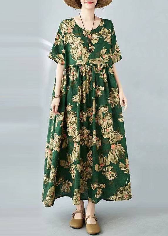 Beautiful Tea Green Oversized Print Cotton Holiday Dress Summer