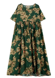 Beautiful Tea Green Oversized Print Cotton Holiday Dress Summer