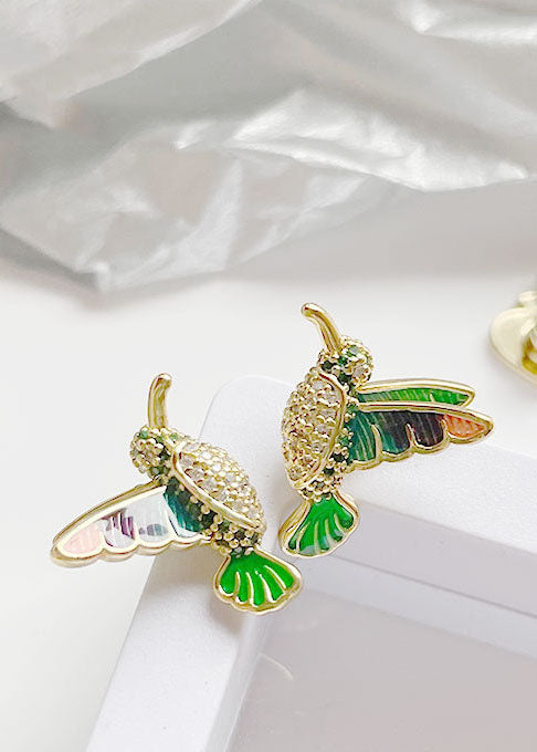 Beautiful Three Dimensional Hummingbird Fine Copper Stud Earrings