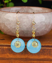 Beautiful White 14K Gold Chalcedony Floral Drop Earrings