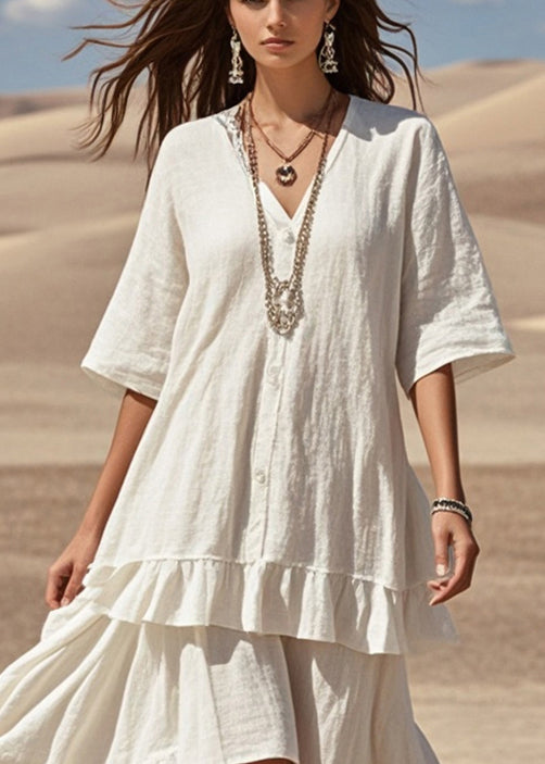 Beautiful White Asymmetrical Patchwork Cotton Holiday Dress Summer