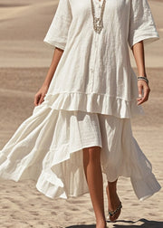 Beautiful White Asymmetrical Patchwork Cotton Holiday Dress Summer