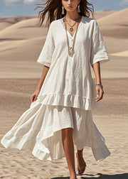 Beautiful White Asymmetrical Patchwork Cotton Holiday Dress Summer