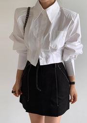 Beautiful White Back Lace Up Cotton Shorts Blouses Spring