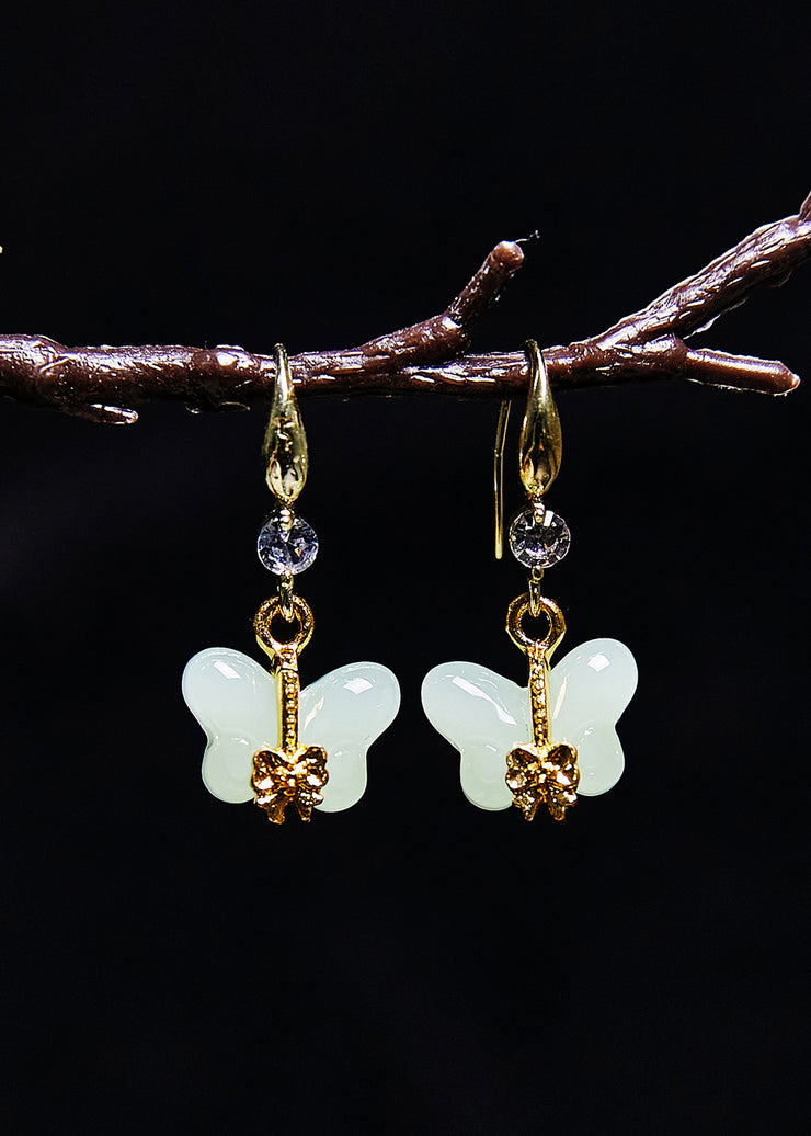 Beautiful White Butterfly Jade Gilding Drop Earrings
