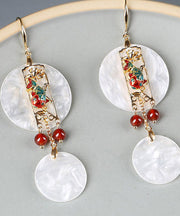 Beautiful White Copper Cloisonne Agate Floral Drop Earrings