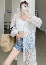 Beautiful White Embroideried Hooded Tulle Cardigans Summer