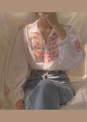 Beautiful White Embroidered Patchwork Chiffon Shirt Fall