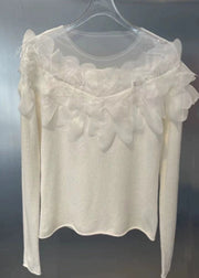 Beautiful White Hollow Out Patchwork Knit Tops Spring