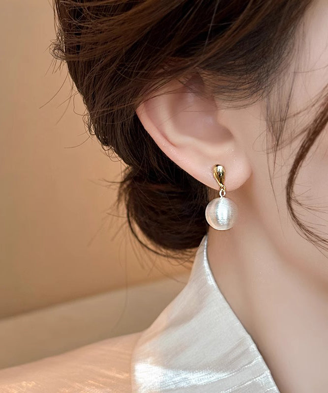 Beautiful White Metal Alloy Spherical Drop Earrings