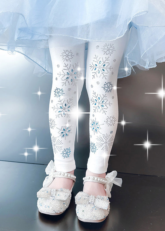 Beautiful White Nail Bead Sequins Girls Tights