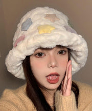 Beautiful White Patch Thick Warm Faux Fur Bucket Hat