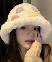 Beautiful White Patch Thick Warm Faux Fur Bucket Hat