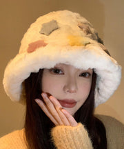 Beautiful White Patch Thick Warm Faux Fur Bucket Hat