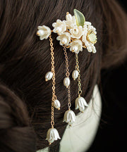 Beautiful White Pearl Resin Coloured Glaze Tassel Hairpin