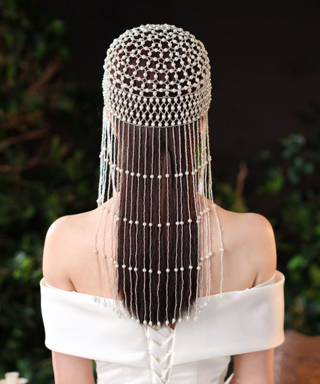 Beautiful White Pearl Tassel Bonnie Hat