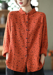 Beautiful White Peter Pan Collar Print Patchwork Cotton Shirts Top Spring