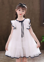 Beautiful White Puff Sleeve Tulle Baby Girls Dress Summer