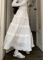 Beautiful White Ruffled Hollow Out Cotton Skirts Summer